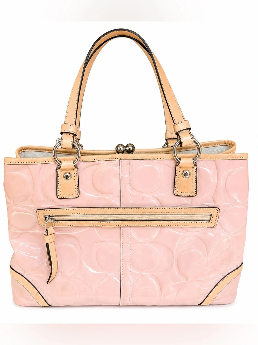 Coach Pink Patent Leather Tote Bag Large Signature Satchel - Picture 2 of 6